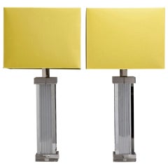 A Pair of Chunky Lucite and Aluminium Table Lamps