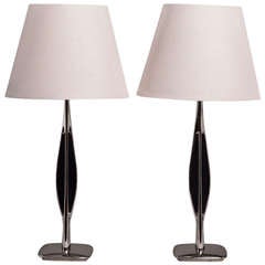 A Pair of Chrome Plated and Faux Snakeskin Table Lamps 1970s