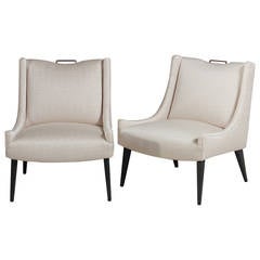 Pair of Upholstered Slipper Side Chairs, 1950s