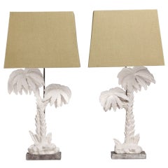 A Stunning Pair of White Plaster Palm Tree Table Lamps