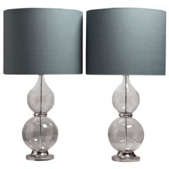 A Superb Oversized Pair of Clear Glass Table Lamps