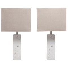 A Pair of Modernist White Plaster Column Shaped Table Lamps