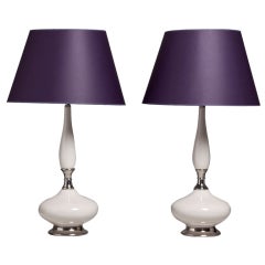 A Tall Pair of White Glazed Ceramic Table Lamps A Tall Pair of White Glazed Ceramic Table Lamps