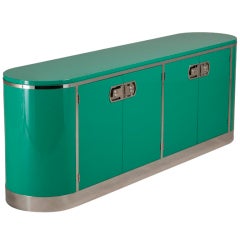 A Jade Green Lacquered and Nickel Plated Mastercraft Cabinet