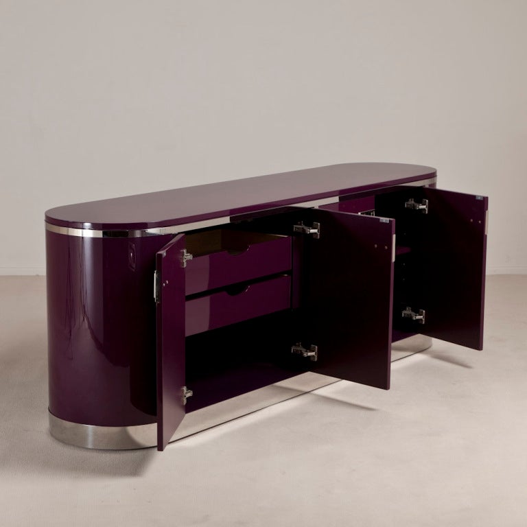 A Deep Plum Lacquered and Nickel Plated Mastercraft Cabinet