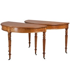 A Pair of Early 19th Century Swedish Birch Demi Lune Console Tables
