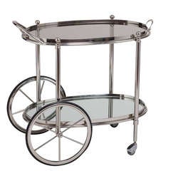 A Two Tiered Chrome Plated Oval Tray Table Barcart 1970s