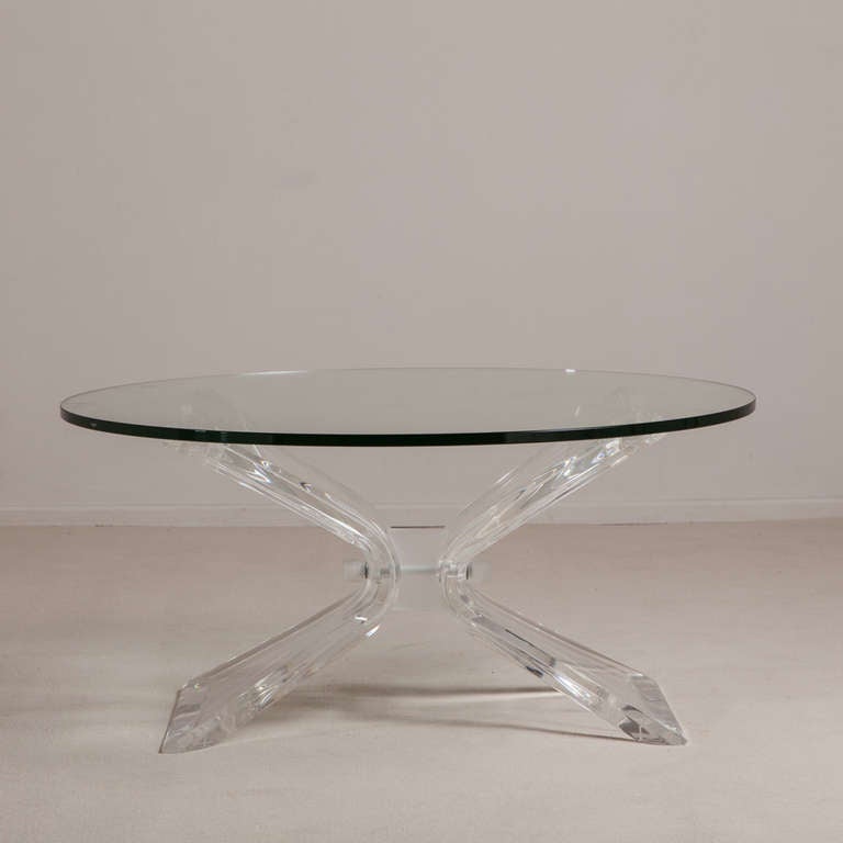 A Butterfly Shaped Lucite Coffee Table Base USA 1970s
Price excludes glass top, can be supplied at cost 
