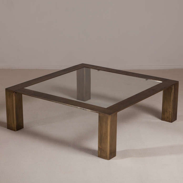 Bronze Framed Coffee Table with Inset Glass Top Late 1960s In Good Condition In London, GB