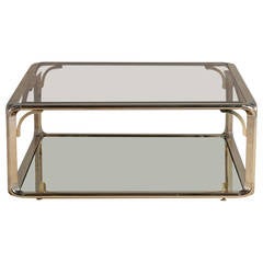 Square Brass and Chrome Coffee Table, 1970s