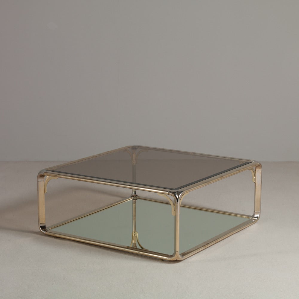 Square Brass and Chrome Coffee Table, 1970s