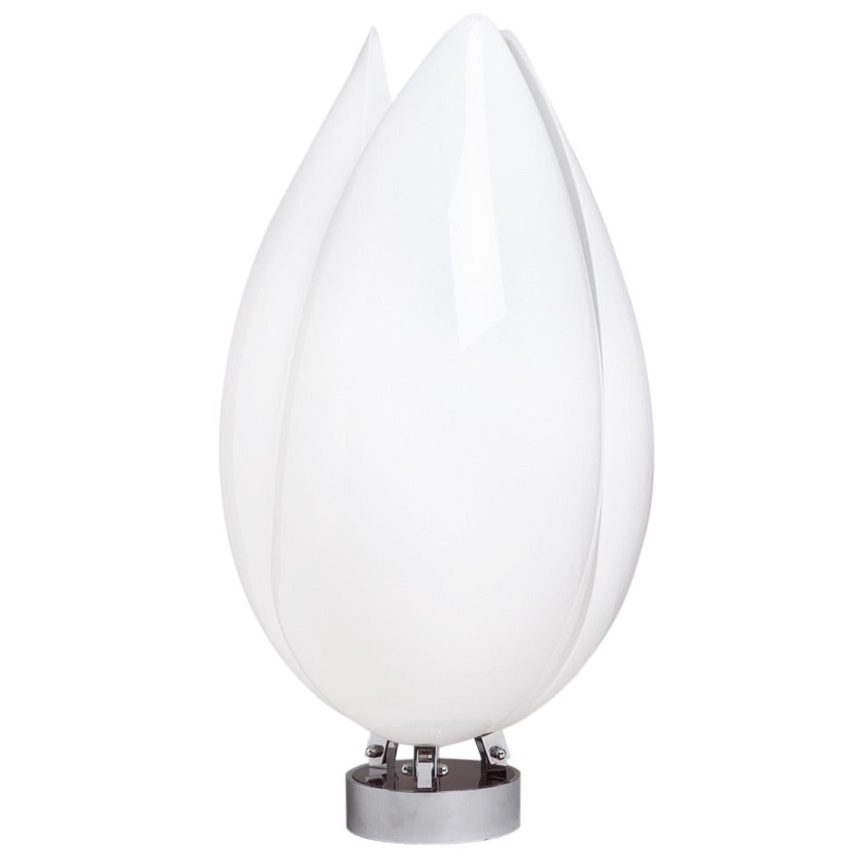 Large Tulip Shaped Acrylic Rougier Style Table Lamp, 1980s For Sale