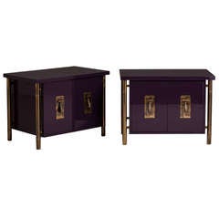 A Pair of Mastercraft Aubergine Lacquered Cabinets USA 1970s