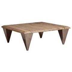 A Travertine and Stainless Steel Based Coffee Table 1960s