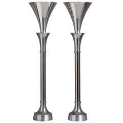A Pair of Nickel and Aluminium Torchere Table Lamps