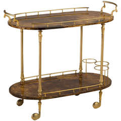 Small Brown Lacquered Goatskin Bar Cart by Aldo Tura 