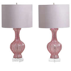 Pair of Italian Rose Glass Table Lamps