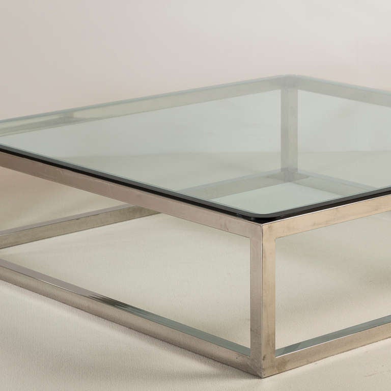 Enormous Nickel Framed Coffee Table with Glass Top In Distressed Condition For Sale In London, GB