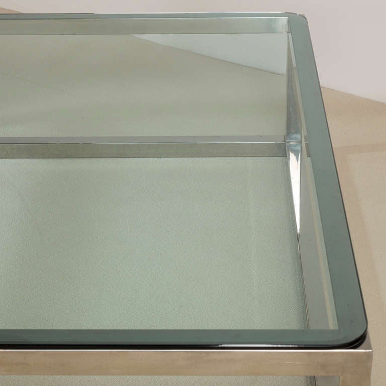 Enormous Nickel Framed Coffee Table with Glass Top For Sale 2
