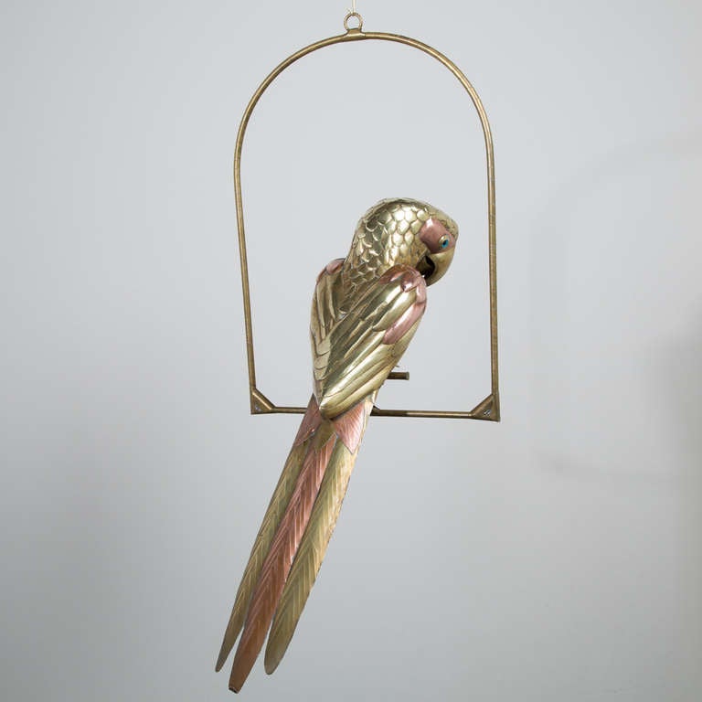 Mexican Large Brass and Copper Parrot by Sergio  Bustamante For Sale
