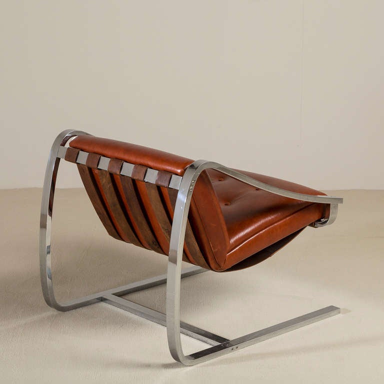 Late 20th Century Cantilevered Steel & Leather Chairs, manner of Charles Gibilterra for Brueton For Sale