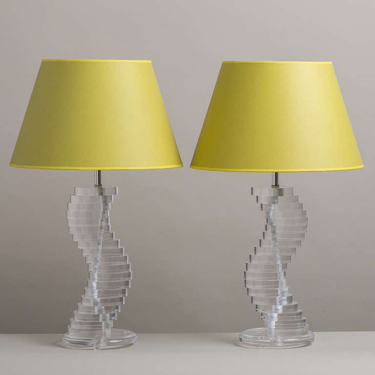 A Pair of Lucite Spiral Disc Stacked Table Lamps, 1960s