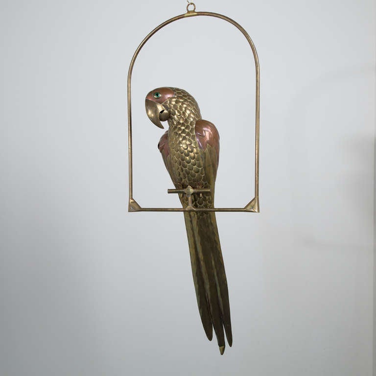 A Large Brass Parrot on an Arch Stand by Sergio Bustamante, 1960-1970s