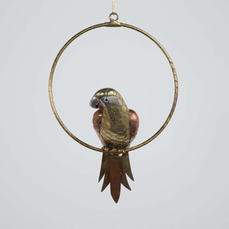 A Small Parrot on a Hoop Stand by Sergio Bustamante, 1960-1970s