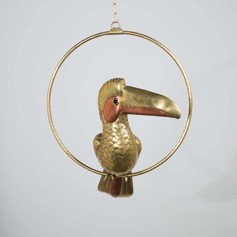 A Toucan with Head Feathers on a Hoop Stand by Sergio Bustamante, 1960-1970s