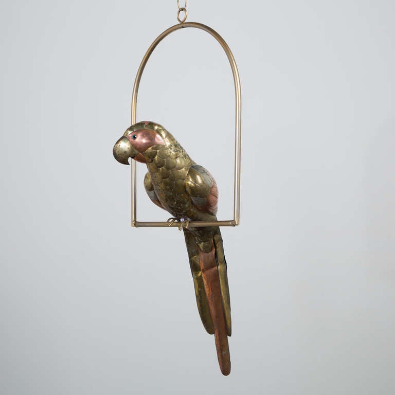 A Tranished Brass and Copper Sergio Bustamante Parrot, 1960s