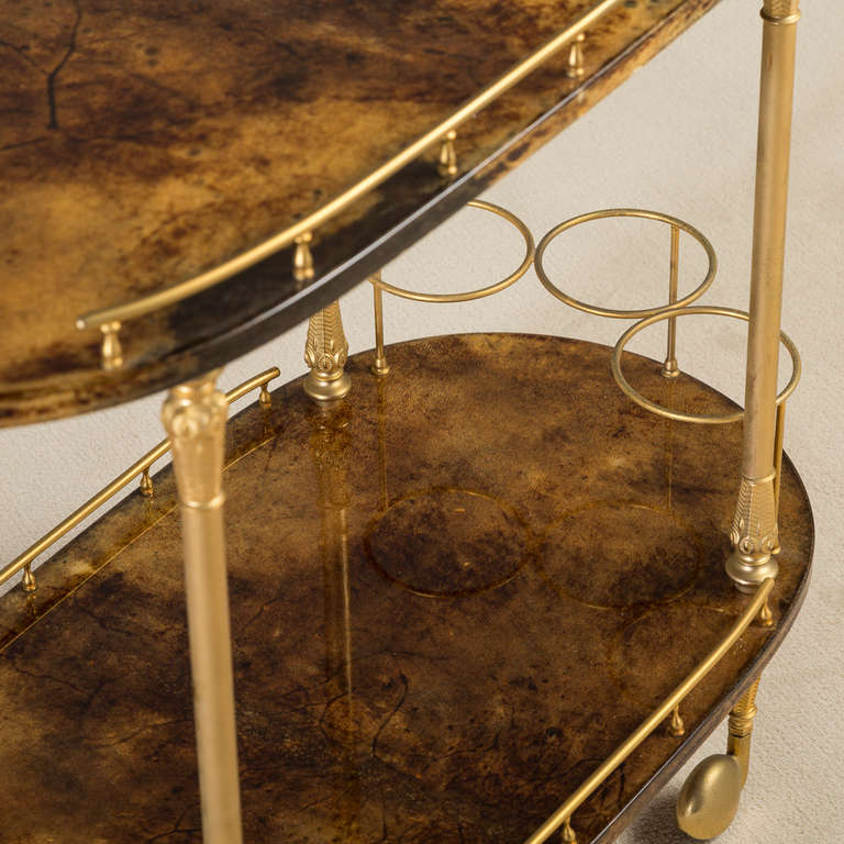 Small Brown Lacquered Goatskin Bar Cart by Aldo Tura  In Excellent Condition In London, GB