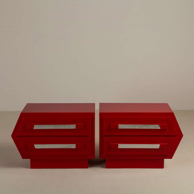 Pair of Red Arrow Handed, Two Drawer Side Cabinets In Excellent Condition In London, GB