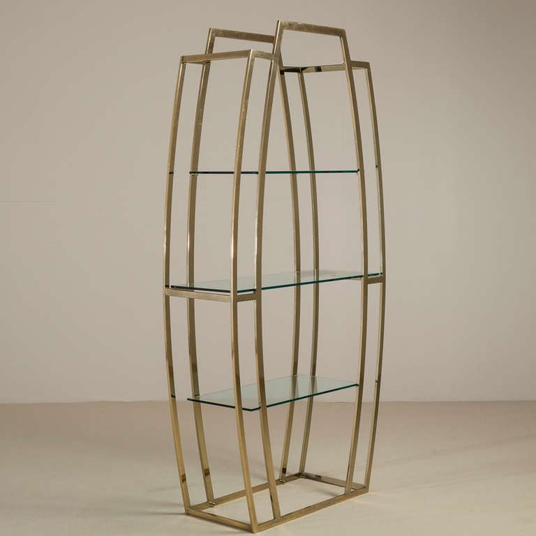 An Art Deco Style Brass Plated Etagere, 1980s