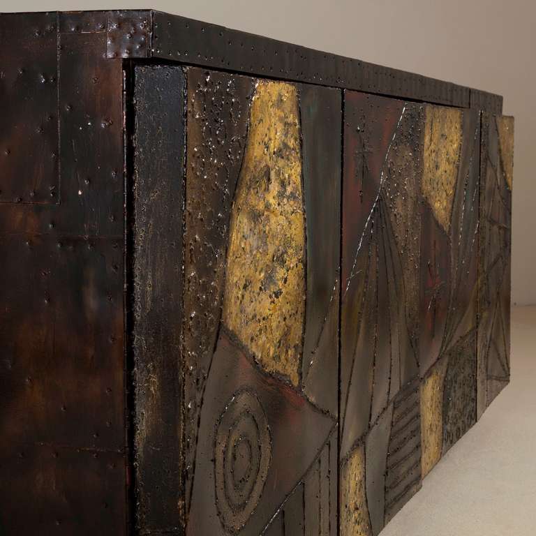 Paul Evans Sculpted and Welded Steel Concertina Door Cabinet 1