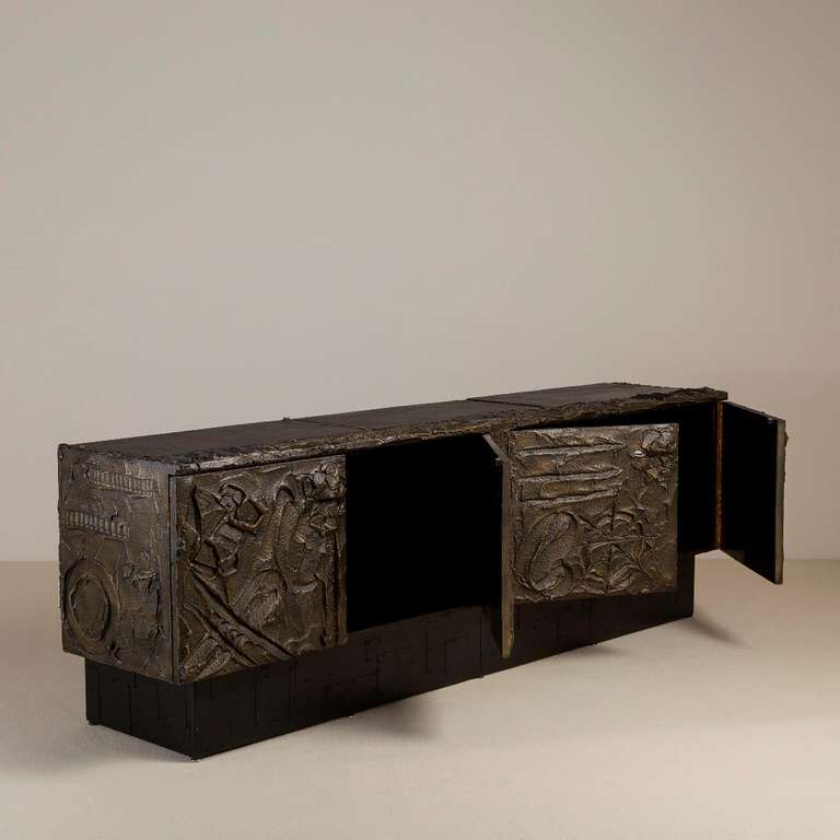 American Bronzed Resin Four Door Cabinet designed by Paul Evans