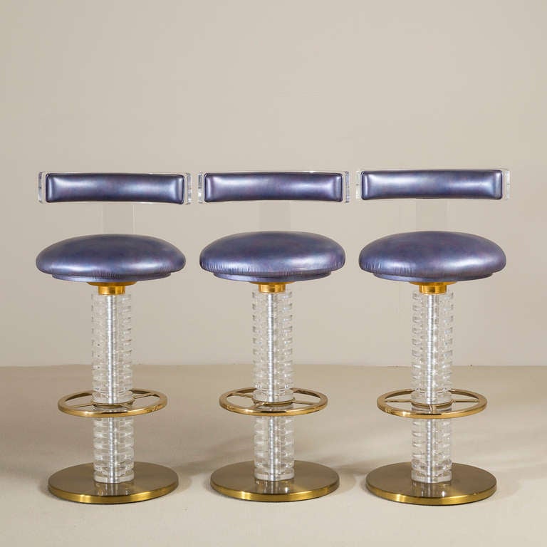 Exceptional Set of Three Bronze and Lucite Barstools, 1980s In Excellent Condition In London, GB