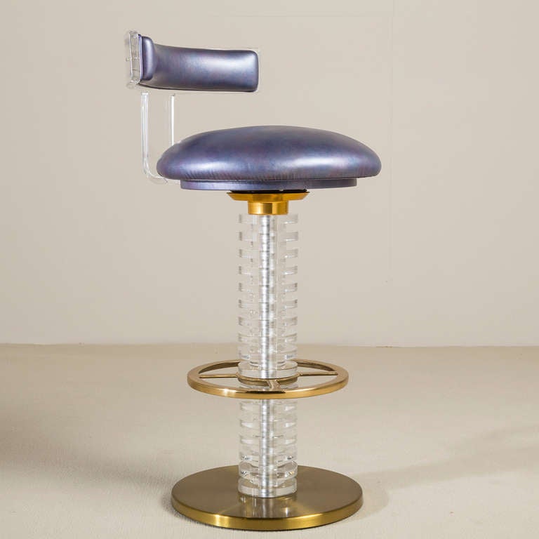 20th Century Exceptional Set of Three Bronze and Lucite Barstools, 1980s