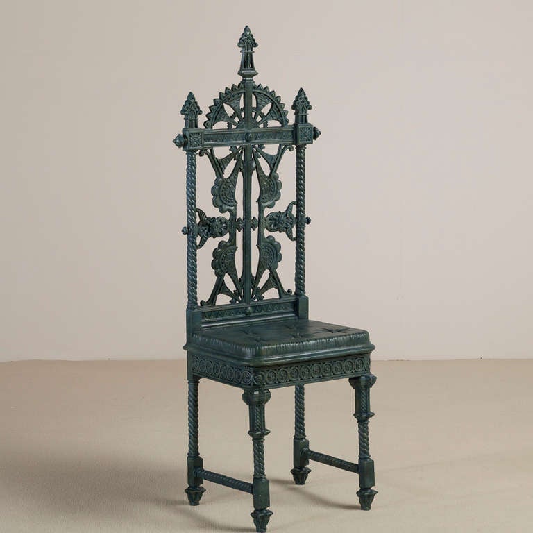 A Coalbrookdale Cast Iron Hall Chair designed by Christopher Dresser Stamped P.O.D.R kite for 23rd August 1869