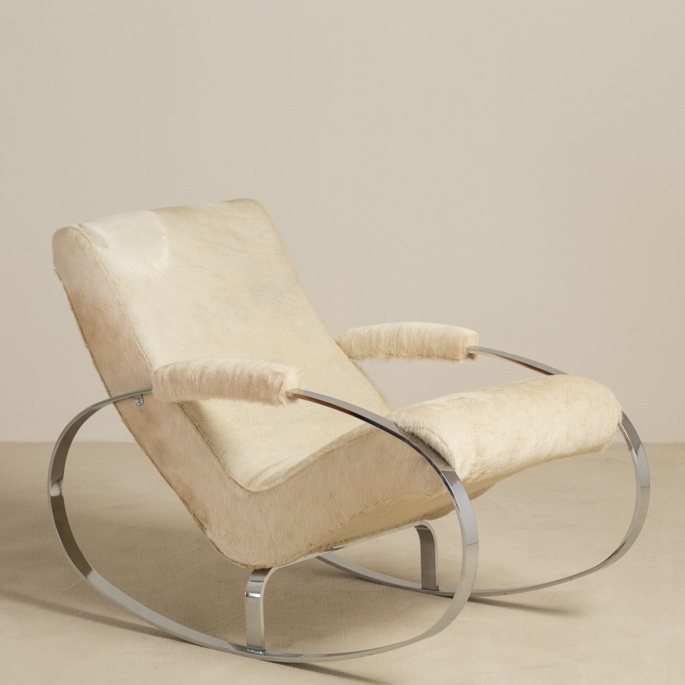 Chromium Steel Rocking Chair Designed by Milo Baughman, 1970s 2