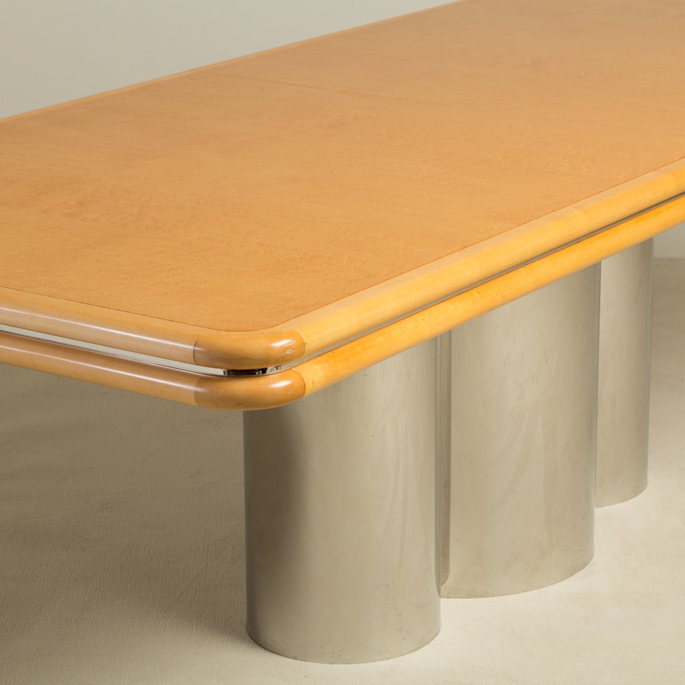Brueton Designed Cream Lacquered and Steel Based Dining Table 5