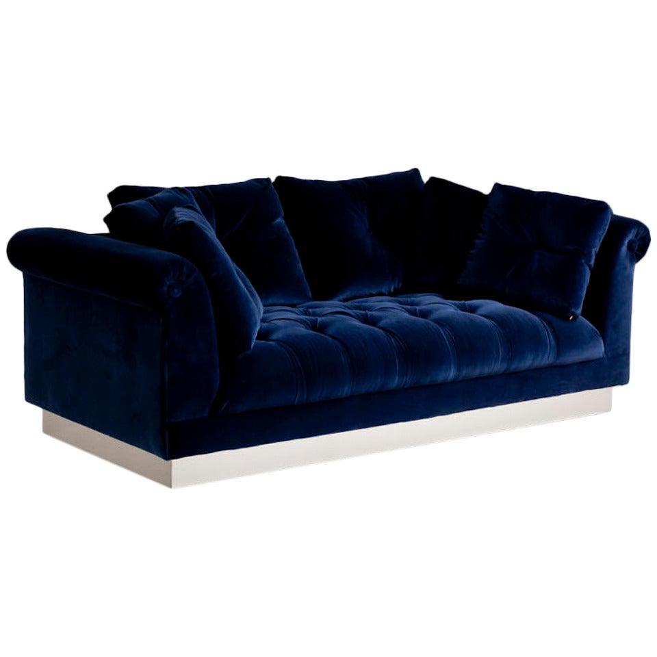 A Custom Made Blue Velvet Upholstered Sofa by Talisman For Sale