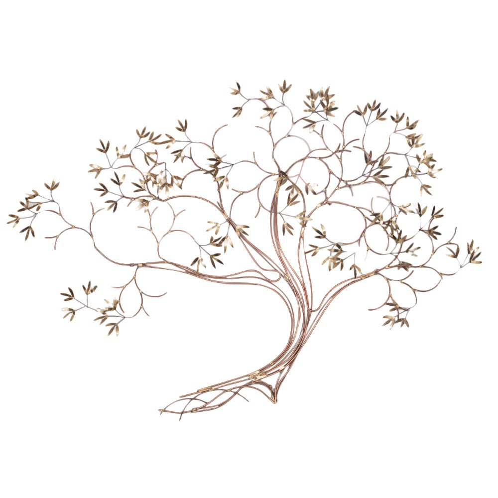 Large Curtis Jere Steel and Brass Metal Tree Wall Sculpture, 1980