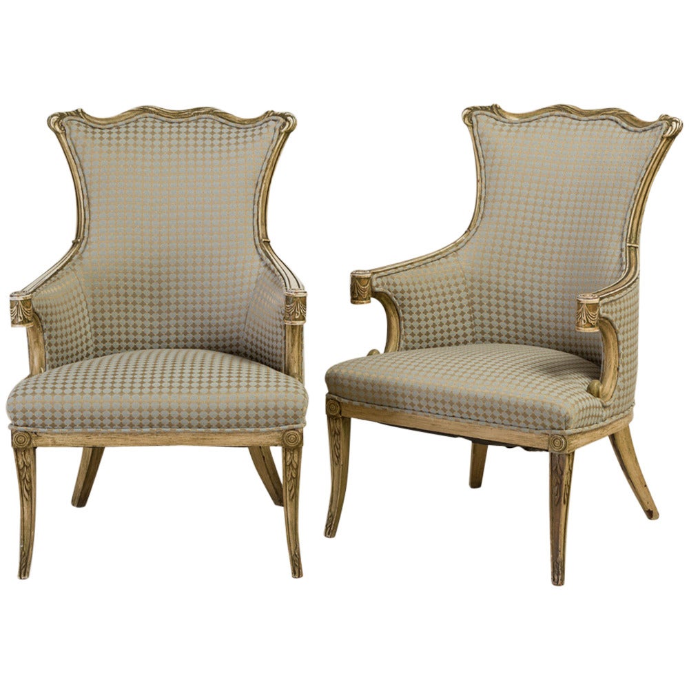 Pair of Hollywood Regency Wingback Armchairs, 1950s