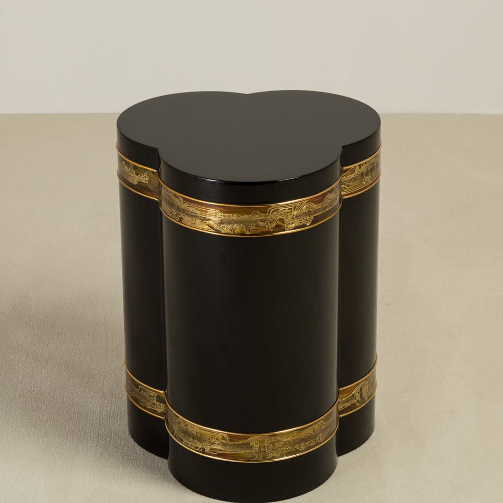 Black Lacquer and Acid Etched Mastercraft Pedestal Table Base