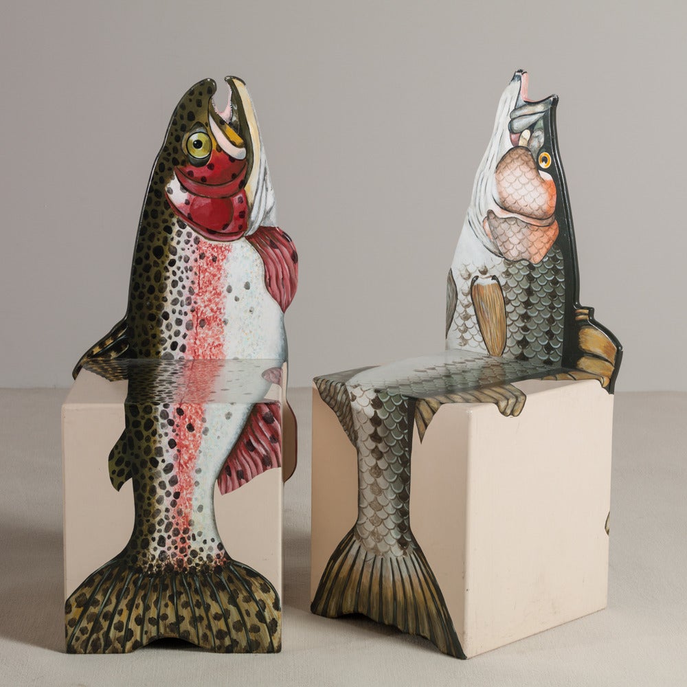 Limited Edition Pair of Chairs Depicting a Bass and a Trout, 1991 2