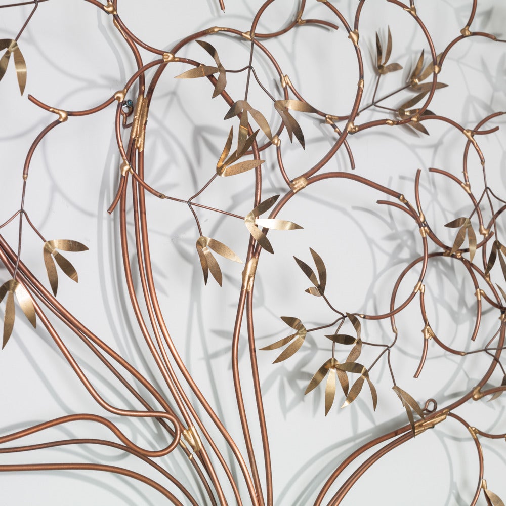 Late 20th Century Large Curtis Jere Steel and Brass Metal Tree Wall Sculpture, 1980