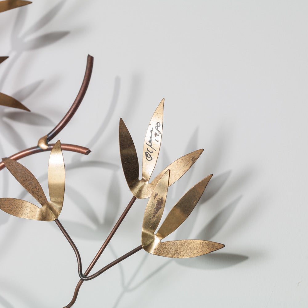 A Large Curtis Jere Steel and Brass Metal Tree Wall Sculpture USA signed and dated 1980
