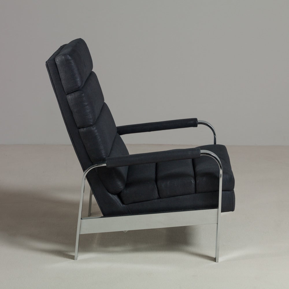 A chromium steel framed reclining armchair, 1970s fully rebuilt and reupholstered by Talisman. 
