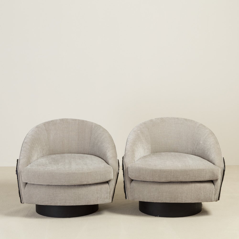 A Pair of Brutalist Resin Sided Swivel Chairs by Adrian Pearsall for Craft Associates USA 1970s Fully rebuilt and Reupholstered by Talisman