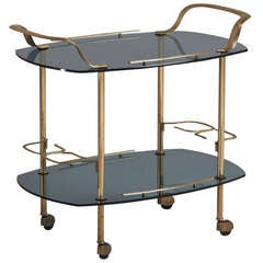 Vintage An Italian Drinks Trolley in Aqua Blue Glass 1970s